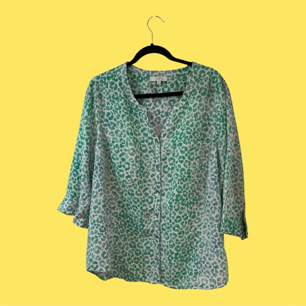 Coral Bay Teal and White Patterned Button Down Shirt